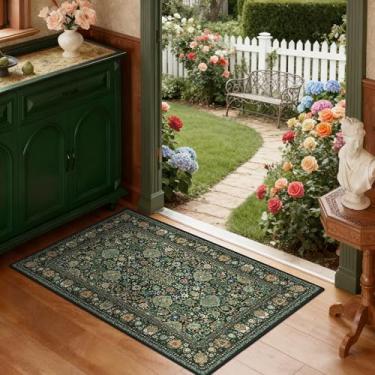 Imagem de Tapete de entrada verde escuro para quarto, banheiro, cozinha - 5 x 7 cm pequenos tapetes macios de pilha baixa para manter fora de casa, tapete lavável, tapete oriental para ambientes internos boho
