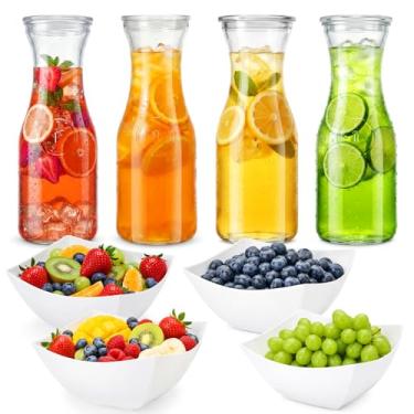 Imagem de Gandeer Mimosa Bar Supplies, conjunto de 4 jarras de vidro com tampa e 4 tigelas de plástico branco para festa, garrafa de 1 litro para suco, leite, chá gelado, salada, recipientes de doces