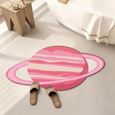 Imagem de Pink Planet Tapete de Banheiro Infantil Tapetes de Banheiro Engraçados Antiderrapantes Tapetes Decorativos Super Absorventes Lavável na Máquina Secagem Rápida Bahtmat para Banheira, Chuveiro, Quarto