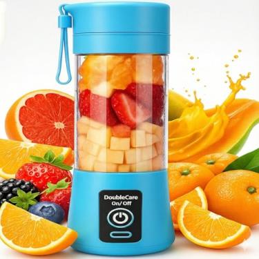 Imagem de Mini Liquidificador Portátil 380ml Recarregável USB, 6 Lâminas Inox, Liquidificador Sem Fio para Sucos, Shakes, Vitaminas e Papinhas – Design Compacto (Azul)