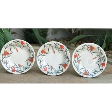 Imagem de Jogo de 12 Pratos de Fundo de Cerâmica Resistente 22cm - Design Decorado Premium para Jantar e Mesa Posta com Convidados (6,Liríos)