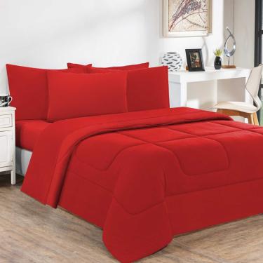 Imagem de Kit Edredom + Jogo De Lençol Malha 100% Algodão Gran Moratta 6 Peças King - Vermelho/Vermelho