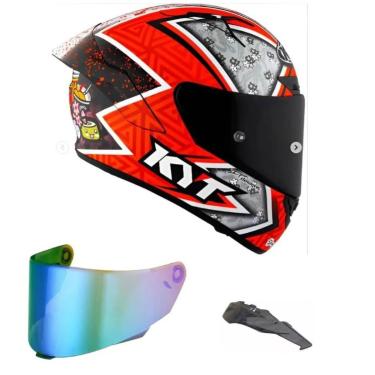 Imagem de Capacete KYT TT Course Gino Rea Branco e Laranja Mais Viseira Camaleão e Spoiler Fumê-Masculino