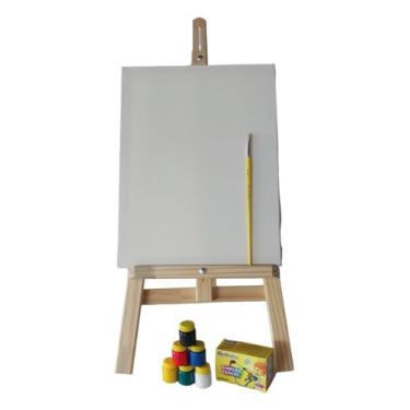 Imagem de kit tela com cavalete de madeira 75cm 4 telas 20x30, 1 caixa tinta gua