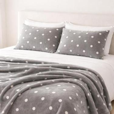 Imagem de Kit Cobertor Casal Flannel Poá 3 Peças 2,30x2,45m com Fronhas Super Ma