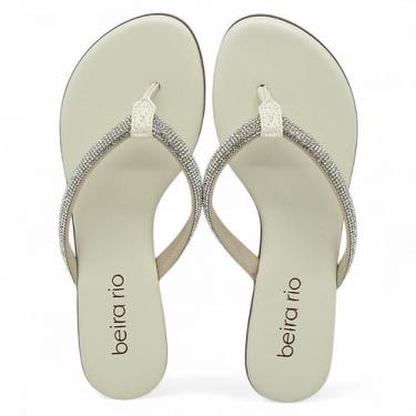 Imagem de Sandalia Rasteira Beira Rio Feminina Conforto Casual Brilho, Branco, 3