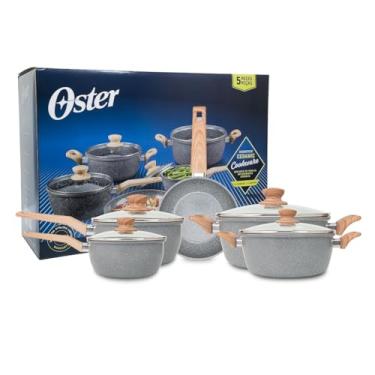 Imagem de Conjunto de Panelas Antiaderentes Oster Marble Edition, 5 Peças, Alumínio com Revestimento Cerâmico, Dark Grey
