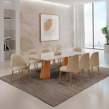 Imagem de Sala de Jantar Mesa Florida 220cm Tampo Laqueado com Vidro e 8 Cadeira