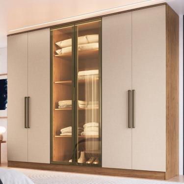 Imagem de Guarda Roupa 2 Portas Reflecta com Led 4 Gavetas 100% Mdf Roma Macadâmia/Duna