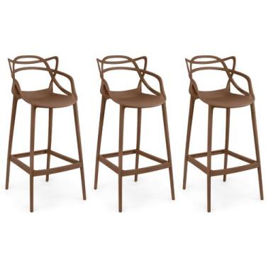 Imagem de Kit 3 Banqueta Alta Allegra com Encosto Design Cozinha/Bancada - Marro