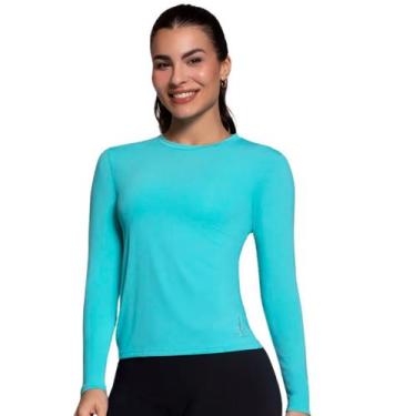 Imagem de Camiseta Manga Longa Feminina Com Proteção UV Selene, P, Azul piscina