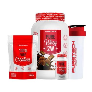 Imagem de Kit Whey Pure 2W 900g + Creatina 100% Pura 500g + Colágeno 120Caps + Coqueteleira PURET...