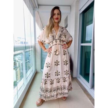 Imagem de Vestido Longo Indiano Linha Luxo Boho Chic c/ Forro-cod.41 - Aleci Fas