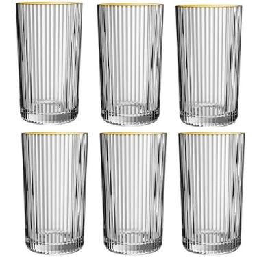 Imagem de Copo de Vidro Canelado 380ML Drink  Borda Ouro Natal Reveillon - tuut