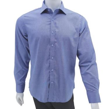 Imagem de Camisa Masculina Social QiLin Modal Não Amassa 004 , Azul jeans, 1