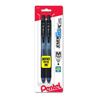 Imagem de Pentel, EnerGel-X Caneta de gel líquido retrátil 0,7 mm, ponta de metal, média, tinta preta, pacote com 2