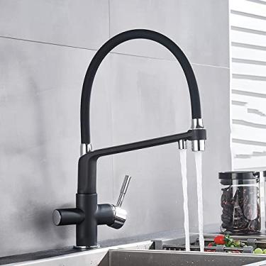 Imagem de Torneira de filtro de água de cozinha Torneiras de cozinha de bica dupla Torneira de filtro de 360 ​​graus Rotação de purificação de água Torneiras, preto C, China