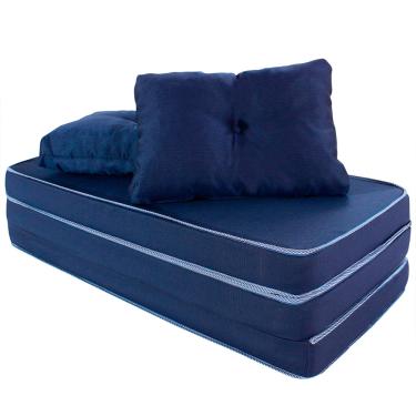Imagem de Puff Multiuso 3 em 1 Casal Azul Tecido Corvin com Travesseiro - bf Colchões
