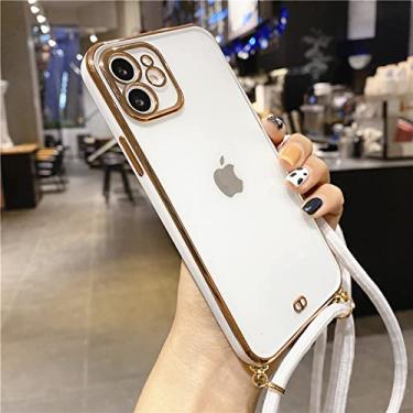 Imagem de Estojo de telefone de silicone macio transparente com cordão galvanizado fashion para iphone 13 12 11 14 pro max xs xr x 8 7 plus mini se, branco, para iphone 7
