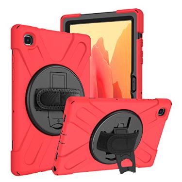Imagem de Capa para Samsung Galaxy Tab A7 de 10,4 polegadas (2022/2020) T500 T503 T505 T507 T509, grau militar de 4,5 metros, à prova de choque, capa protetora de silicone com suporte giratório de 360° e alça de mão (vermelha)