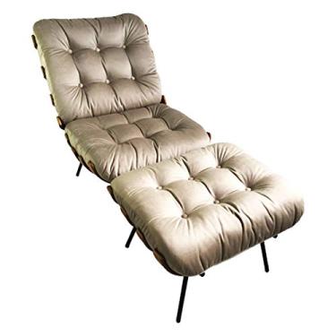 Imagem de Poltrona Costela Veludo Bege com puff - Poltronas do Sul