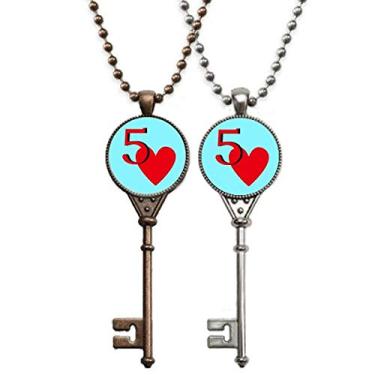 Imagem de OFFbb-USA Colar com pingente de coração de amor 5 chaves de pôquer joia decoração de casal