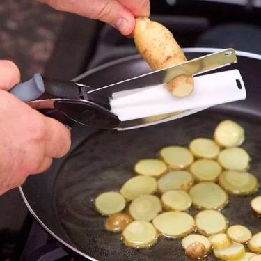 Imagem de Tesoura Cozinha Culinária Legumes Verduras Carnes Aço Inox Tábua Corte