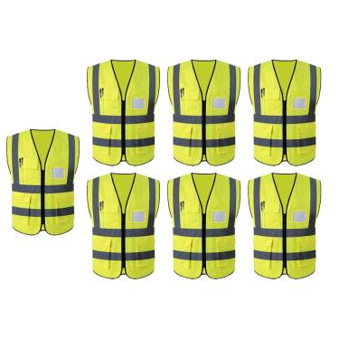 Imagem de Colete Refletivo Sinalizador EPI Kit 7 Unidades Segurança Blusao Fluorescente Obra Proteçao Fiscalizaçao Resistente