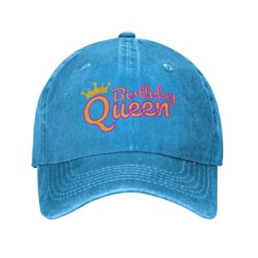 Imagem de Boné de beisebol clássico feliz aniversário chapéu estruturado lavado para mulheres boné de caminhoneiro ajustável algodão azul, Azul, G