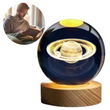 Imagem de Luminária Mesa Decorativa Vidro Globo Bola de Cristal 3D Quarto Cabo U