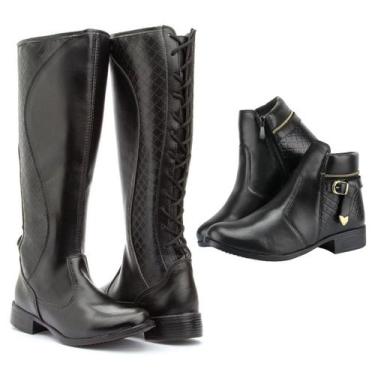 Imagem de Kit 2 Bota Feminina Montaria Plus Size + Coturno Cano Curto - Bota Mon