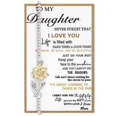 Imagem de Tarsus Presentes de girassol para mulheres e meninas adolescentes, pulseiras de girassol para filha, Sem pedras preciosas