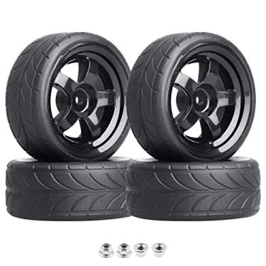 Imagem de Hobbyfire Pre-Glued OD 2.55" 12mm Hex Wheels Rims and Rubber Tires for Traxxas Tamiya HPI HSP Redcat RC 1/10 On Road Racing Car, Set of 4 (Color B)