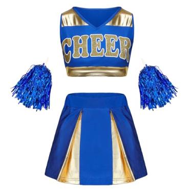 Imagem de GRAJTCIN Cheerleader Costume for Women Cheer Uniform Schoolgirl Cheerleading Outfit Halloween Party Crop Top Dress (M, Blue)