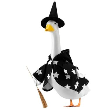 Imagem de Roupas de ganso para alpendre de bruxa de Halloween para estátua de gramado de 58 cm, fantasia de bruxa com vassoura para estátua de plástico/cimento, roupas de escultura de pato para decoração de
