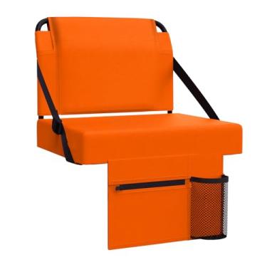 Imagem de ACIPENSER Assento de estádio para arquibancadas com suporte para as costas, cadeiras portáteis com encosto e almofada, inclui alça de ombro e suporte de copo, laranja