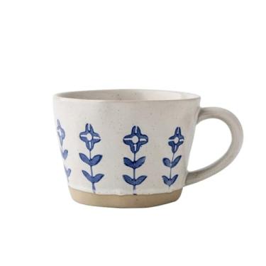 Imagem de hezhuhe2258 Caneca de café de decoração de casa pintada à mão pequena flor conjunto de 1, capacidade de 306 g cerâmica boca larga para lojas ou escritórios