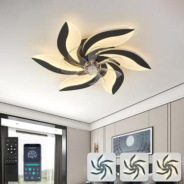 Imagem de Ventiladores de teto de 26,7" com luzes e luz de teto de flor remota regulável 3000-6000K Motor DC silencioso reversível 6 velocidades Lustre de ventilador LED para lâmpadas de ventiladores
