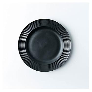 Imagem de Prato de serviço Pratos de jantar de cerâmica de 25,4 cm Pratos de servir pretos redondos pratos para salada, macarrão, bife, sobremesa e apetzier, forno de micro-ondas e pratos seguros para