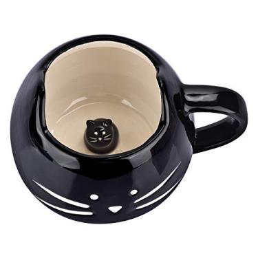 Imagem de BUYNEED Caneca de café engraçada fofa de cerâmica animal gato 340 g amantes de gatos gatinho canecas de chá presentes para mulheres meninas crianças preto