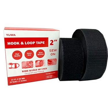 Imagem de YUWA Fita mágica de 5 cm de largura com gancho e laço de nylon de fixação costurado para artesanato em estilo "faça você mesmo" sem adesivo (9 jardas), Preto, 1
