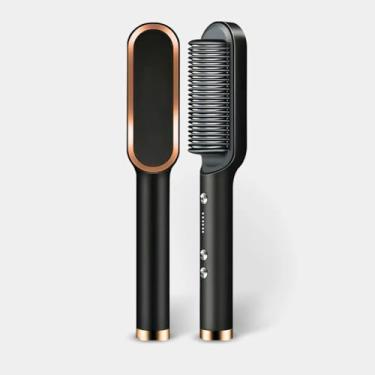 Imagem de Escova Alisadora Profissional 5 em 1, Cerâmica PTC, Bivolt Automático, Controle de Temperatura 80-200°C, Rotação 360°, para Todos os Tipos de Cabelo (Preto)