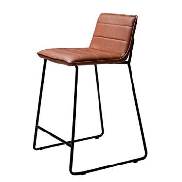 Imagem de Banqueta de metal com encosto baixo e altura banquetas empilháveis para café da manhã s l metal e couro sintético - marrom