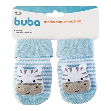 Imagem de Buba Meias Antiderrapantes Com Chocalho Zebrinha Buba Azul 6-12 Meses