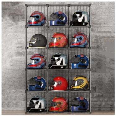 Imagem de Rack de armazenamento móvel independente - Exibição de quadro de metal para garagem, suporte de capacete de motocicleta, organizador empilhável para sapatos, chapéus e bonés - Solução versátil de