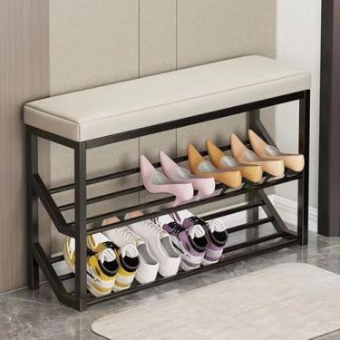 Imagem de Banco de armazenamento de sapatos com assento acolchoado, organizador de sapatos de entrada fino 80 x 20 x 48 cm, sapateira para porta da frente, solução de armazenamento de corredor elegante para