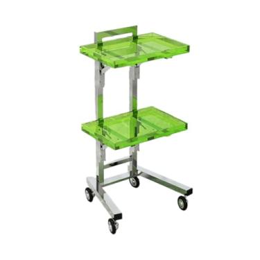 Imagem de Carrinho de barbearia dobrável de aço inoxidável com 4 rodízios, bancada de armazenamento multicamadas para salão de cabeleireiro, spa e tatuagem - mobilidade fácil (verde)