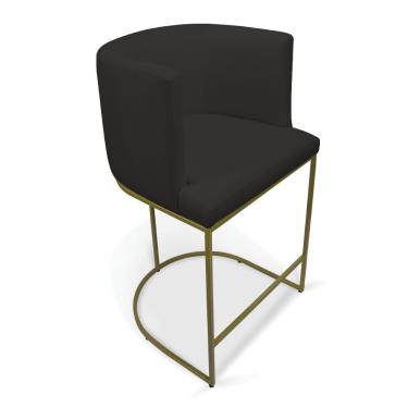 Imagem de Banqueta Paola Linho Base Metálica Dourada - D'rossi Cor A79 Preto