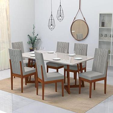 Imagem de Conjunto Sala de Jantar Mesa 160x90cm Tampo Vidro/mdf com 6 Cadeiras Safira Móveis Meneghetti Caramelo/bege Claro