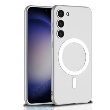 Imagem de LXURY Capa ultrafina para Samsung Galaxy S23 Ultra/S23 Plus/S23, capa magnética macia suporta carregamento sem fio com proteção de lente, prata, S23 de 6,1 polegadas